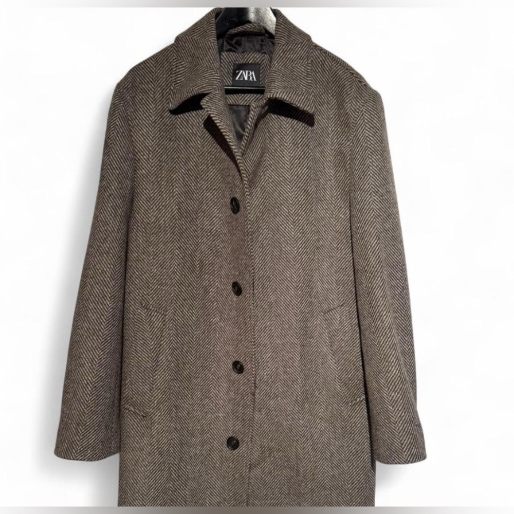 Zara Brown Herringbone Coat S